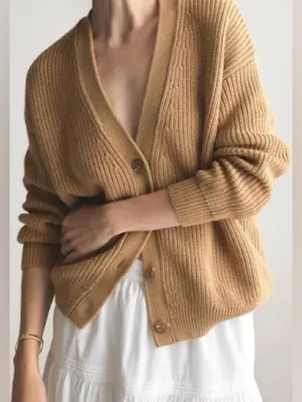 J. Crew Boyfriend Taupe Ribbed Chunky V-Neck Cardigan size X Large